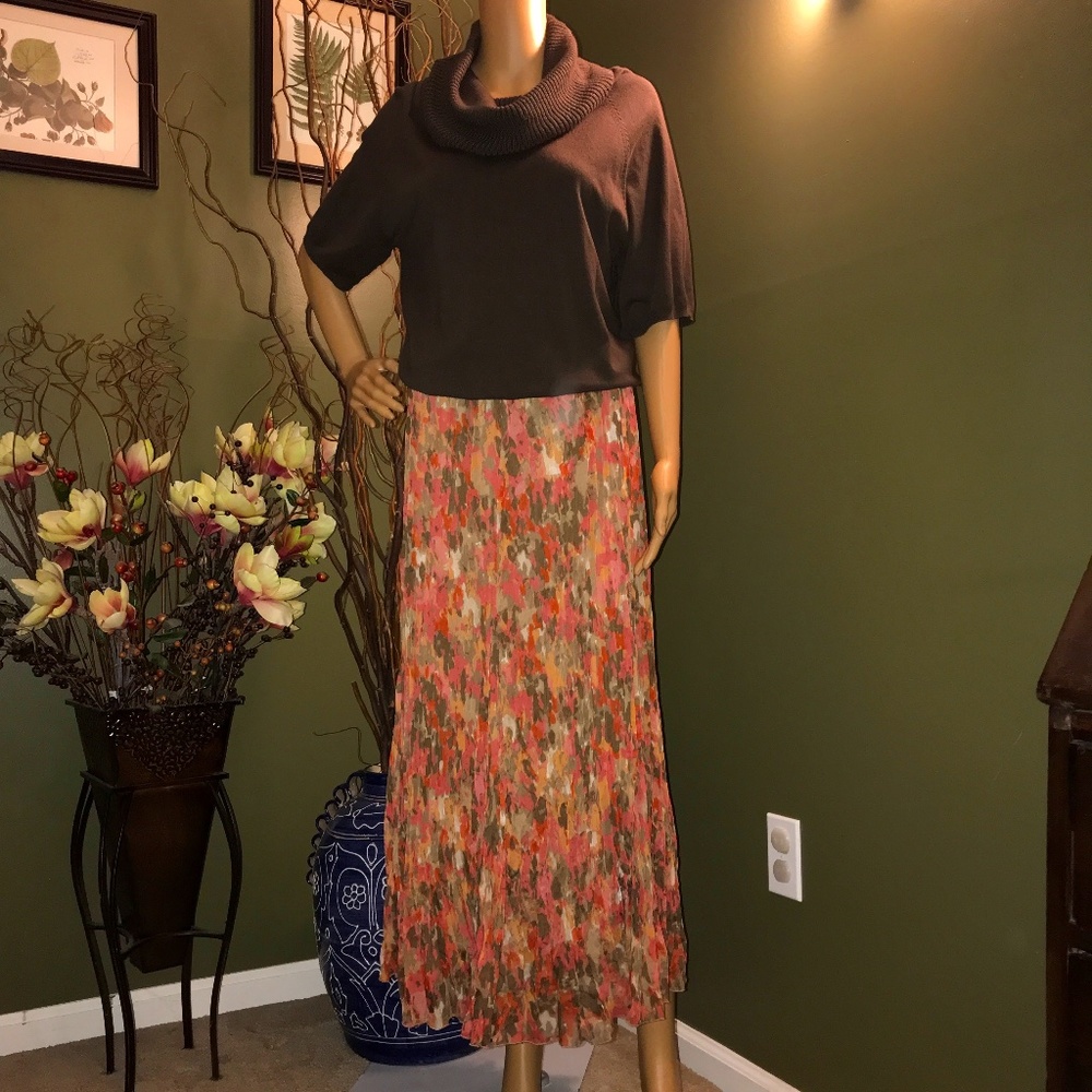 RUBY RD "Fall Multi" Maxi/Ankle Length Crinkle Skirt Sz.14~LIKE NEW!